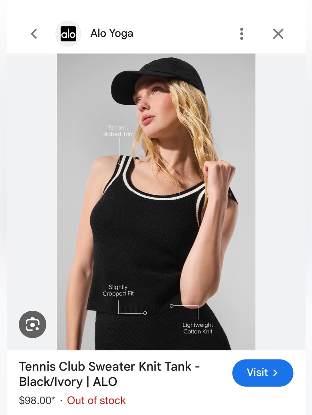 Cute $100 ALO Tennis Club Sweater Knit Tank Black/Ivory Very Rare! Sold Out!